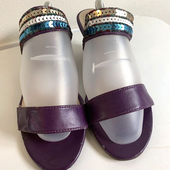 Vintage Wedge Open-Toe Sandals Purple White Blue Glitter  8M (Flaw) - Picture 2 of 7